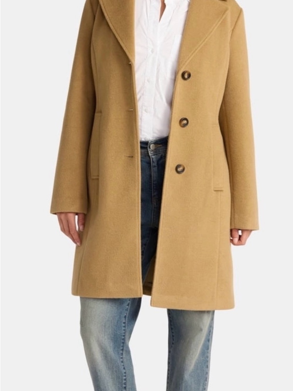 Time and Tru Camel Single-Breasted Trench Coat